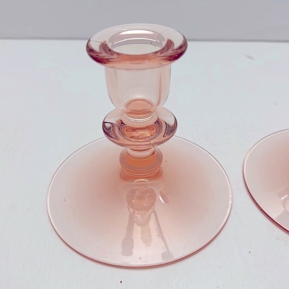 Pink Elegant Depression Glass Candlesticks Pair 4 inches - Picture 2 of 8